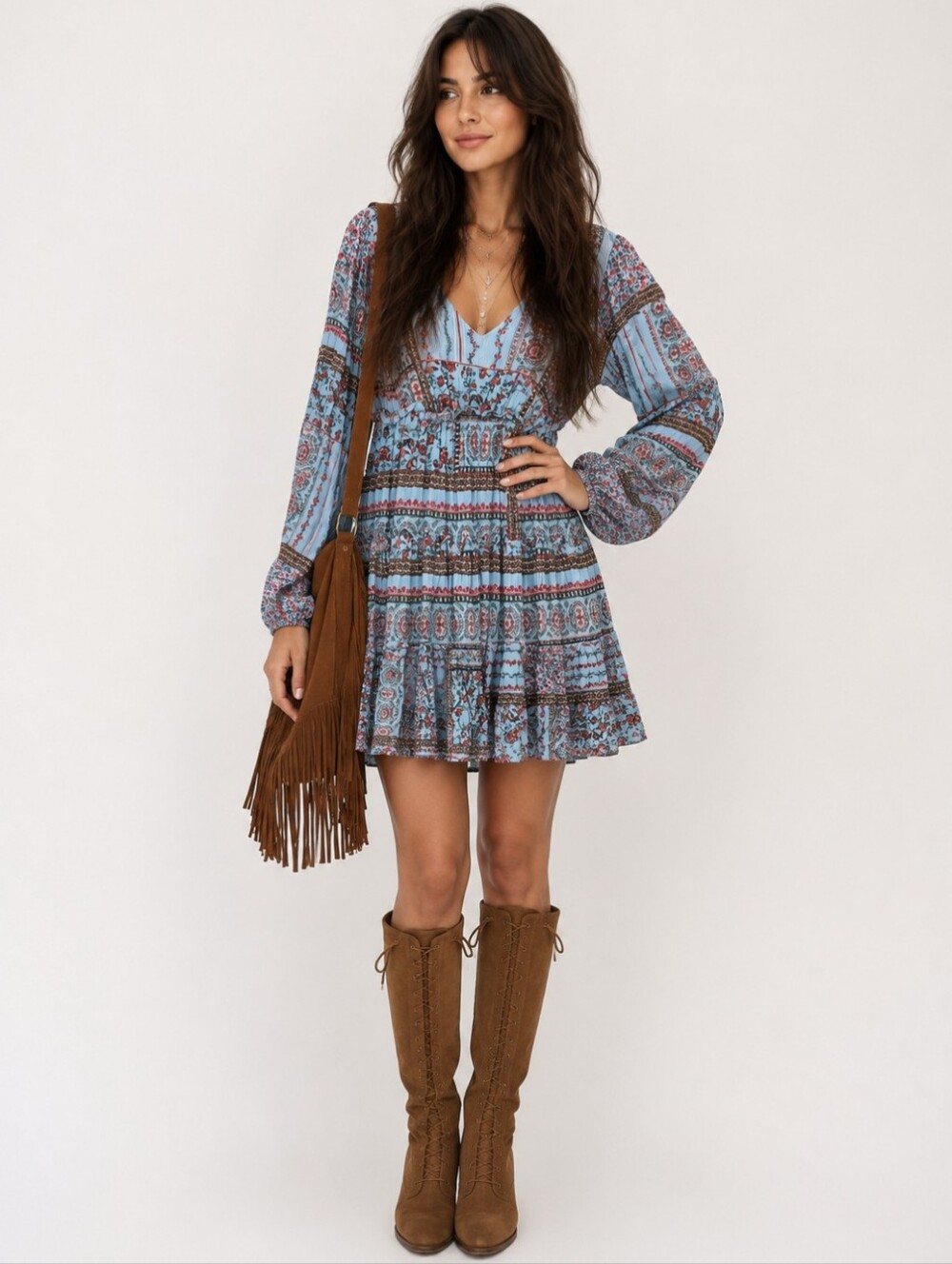 Altard State Boho Festival Blue Print Dress Size XS